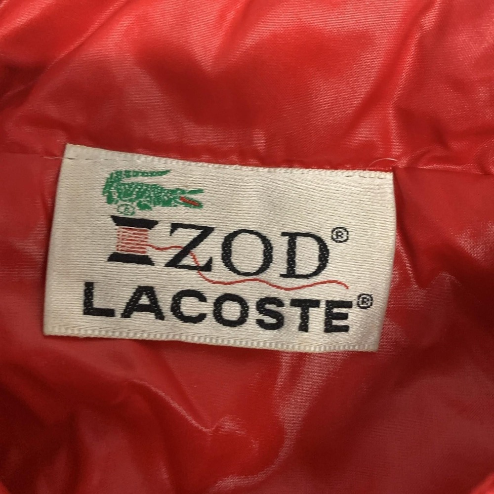 Vtg Izod Lacoste Jacket Mens L Gloss‎ Red Bomber Full Zip Windbreaker 80s Hooded - Picture 3 of 11